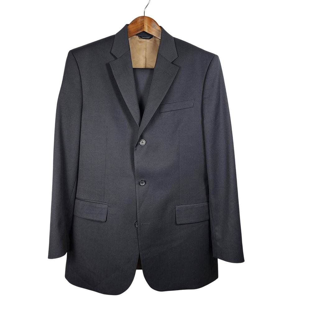 Banana Republic 2pc Pinstripe Suit Mens 42L Gray Wool Office‎ Business Wedding